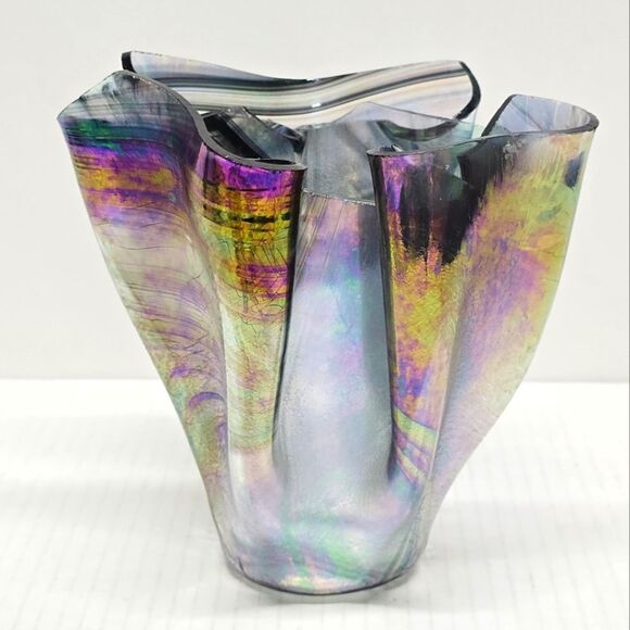 Studio Hand-blown Glass Iridescent Handkerchief Drape Vase - Picture 1 of 12